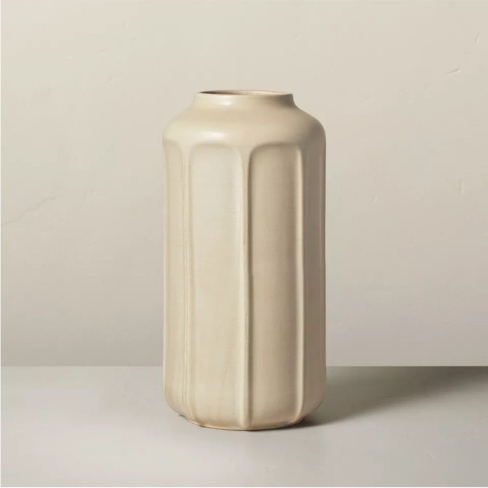 Hearth & Hand 16” Faceted Ceramic Vase, Taupe